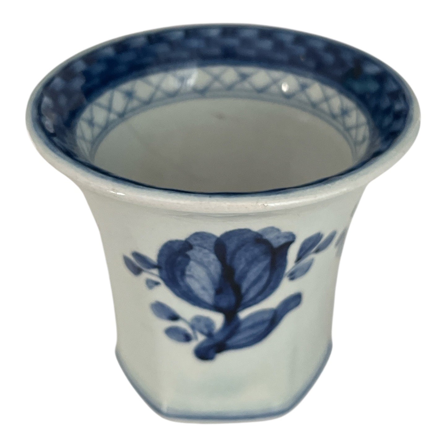 Vintage Danish Blue & White Hand-Painted Faience Mini Vase / Toothpick Holder 1910s–1930s