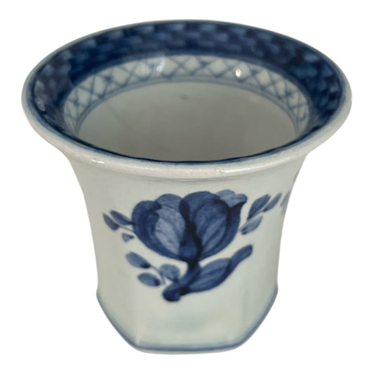 Vintage Danish Blue & White Hand-Painted Faience Mini Vase / Toothpick Holder 1910s–1930s