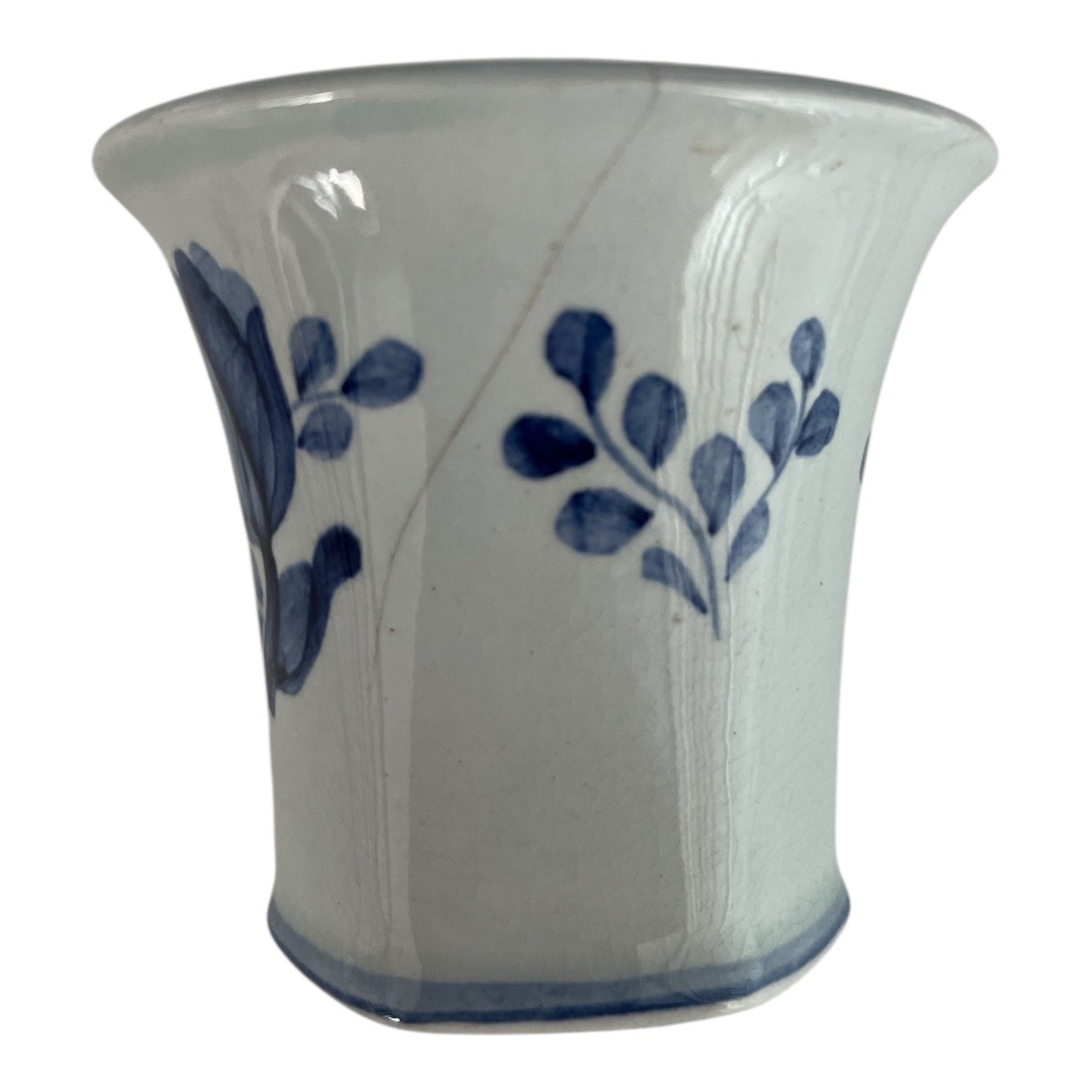 Vintage Danish Blue & White Hand-Painted Faience Mini Vase / Toothpick Holder 1910s–1930s