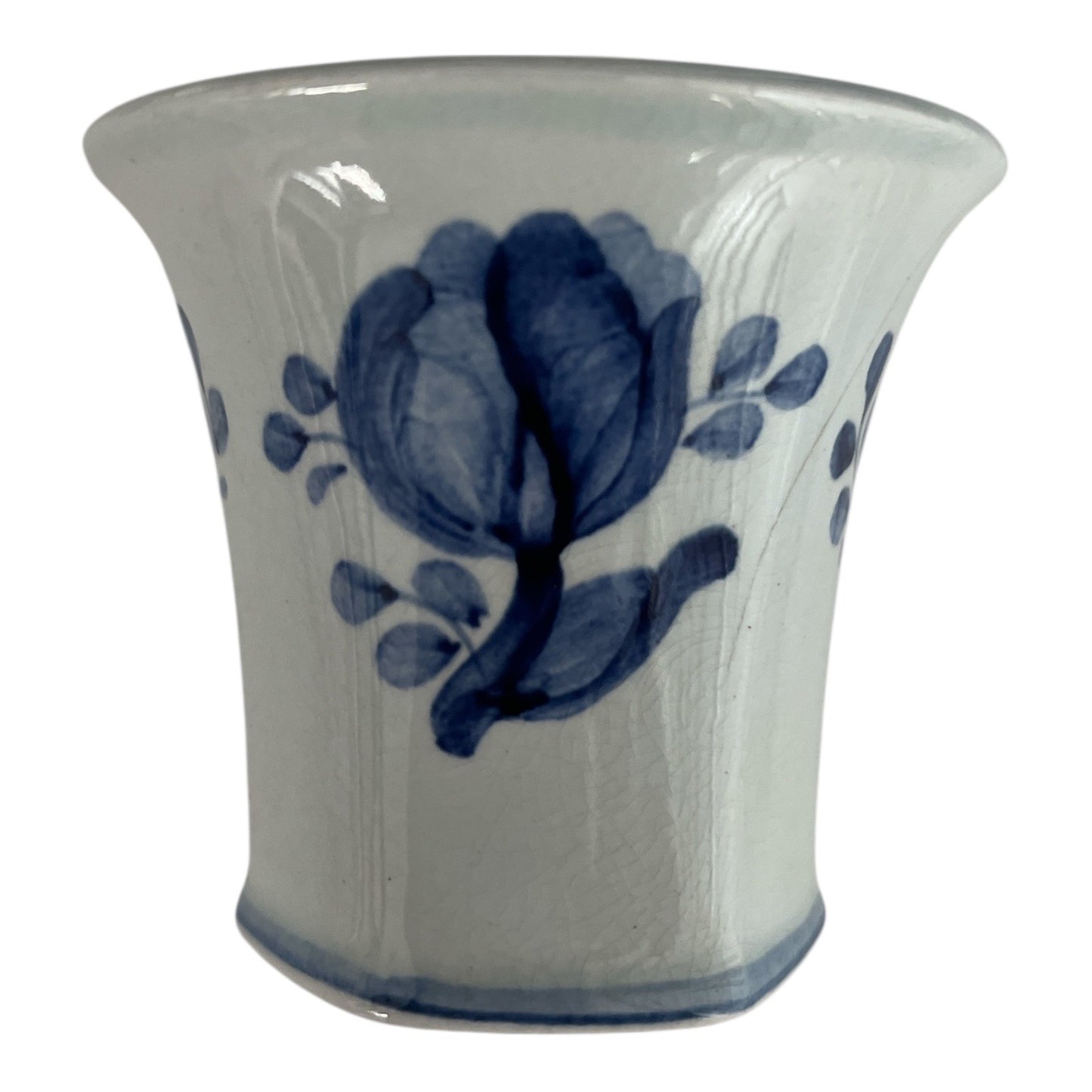 Vintage Danish Blue & White Hand-Painted Faience Mini Vase / Toothpick Holder 1910s–1930s