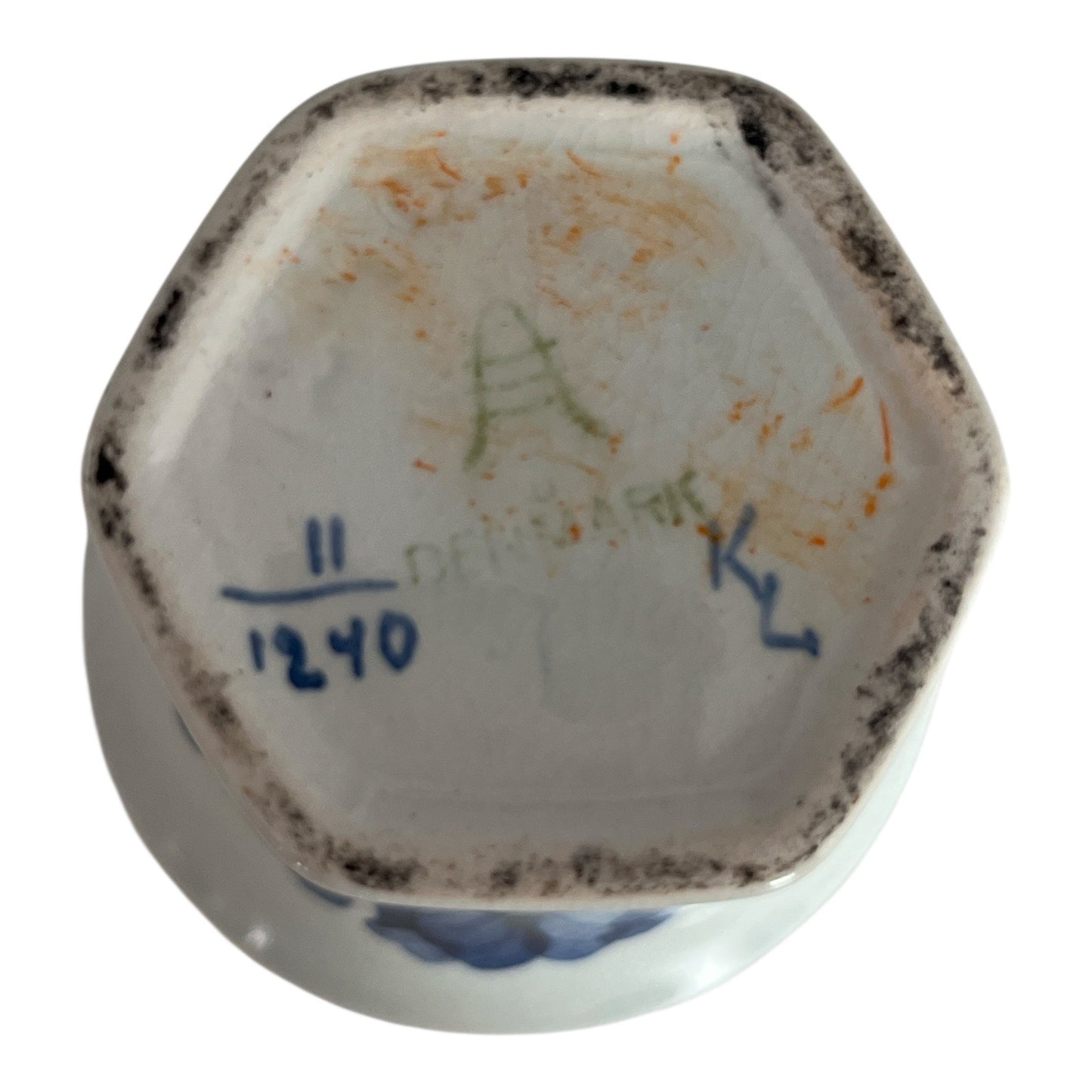 Vintage Danish Blue & White Hand-Painted Faience Mini Vase / Toothpick Holder 1910s–1930s