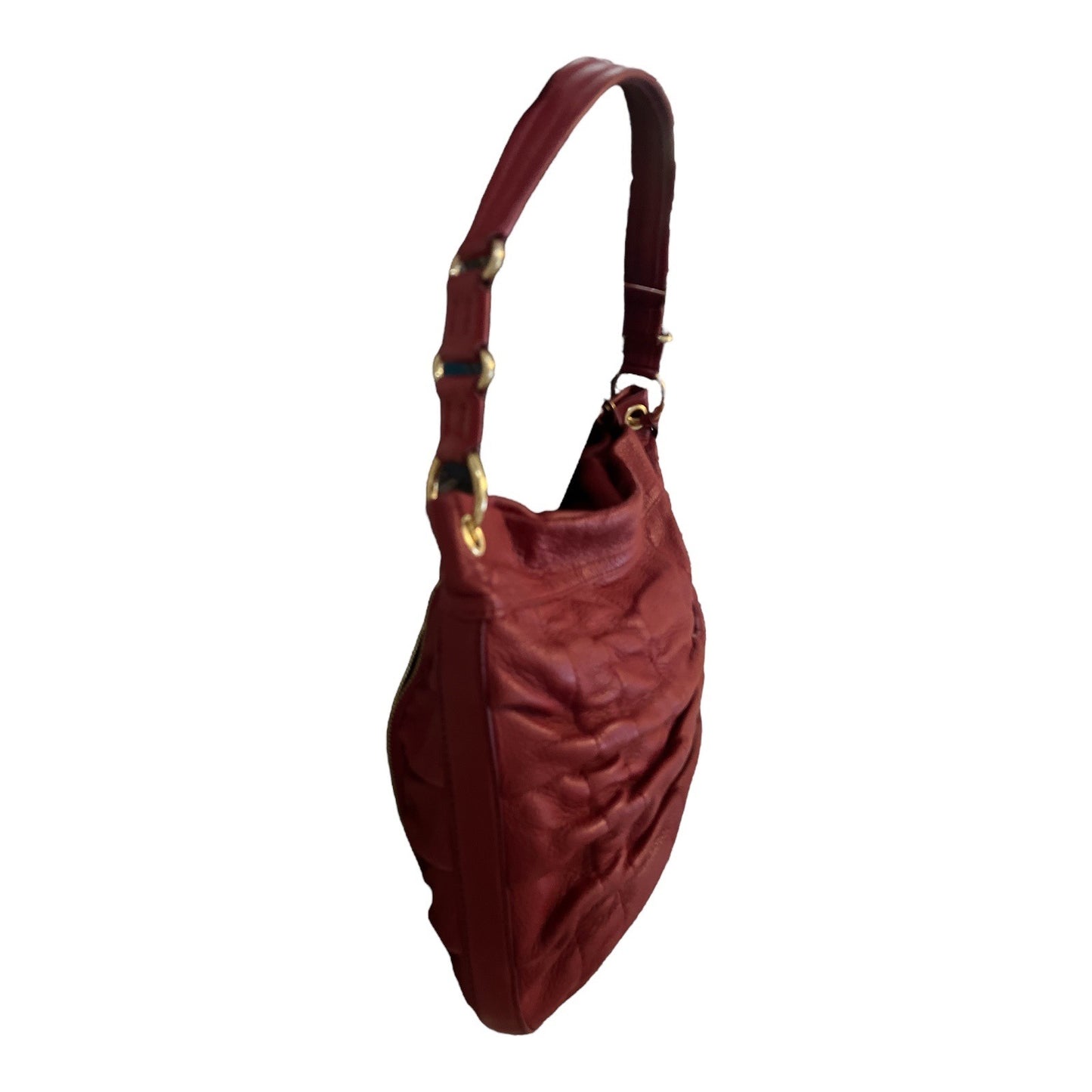 Cole Haan Gathered Leather Hobo Shoulder Bag Red Pebbled Leather Gold Tone Hardware