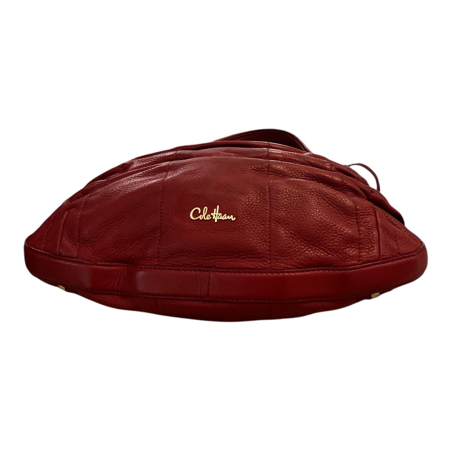 Cole Haan Gathered Leather Hobo Shoulder Bag Red Pebbled Leather Gold Tone Hardware