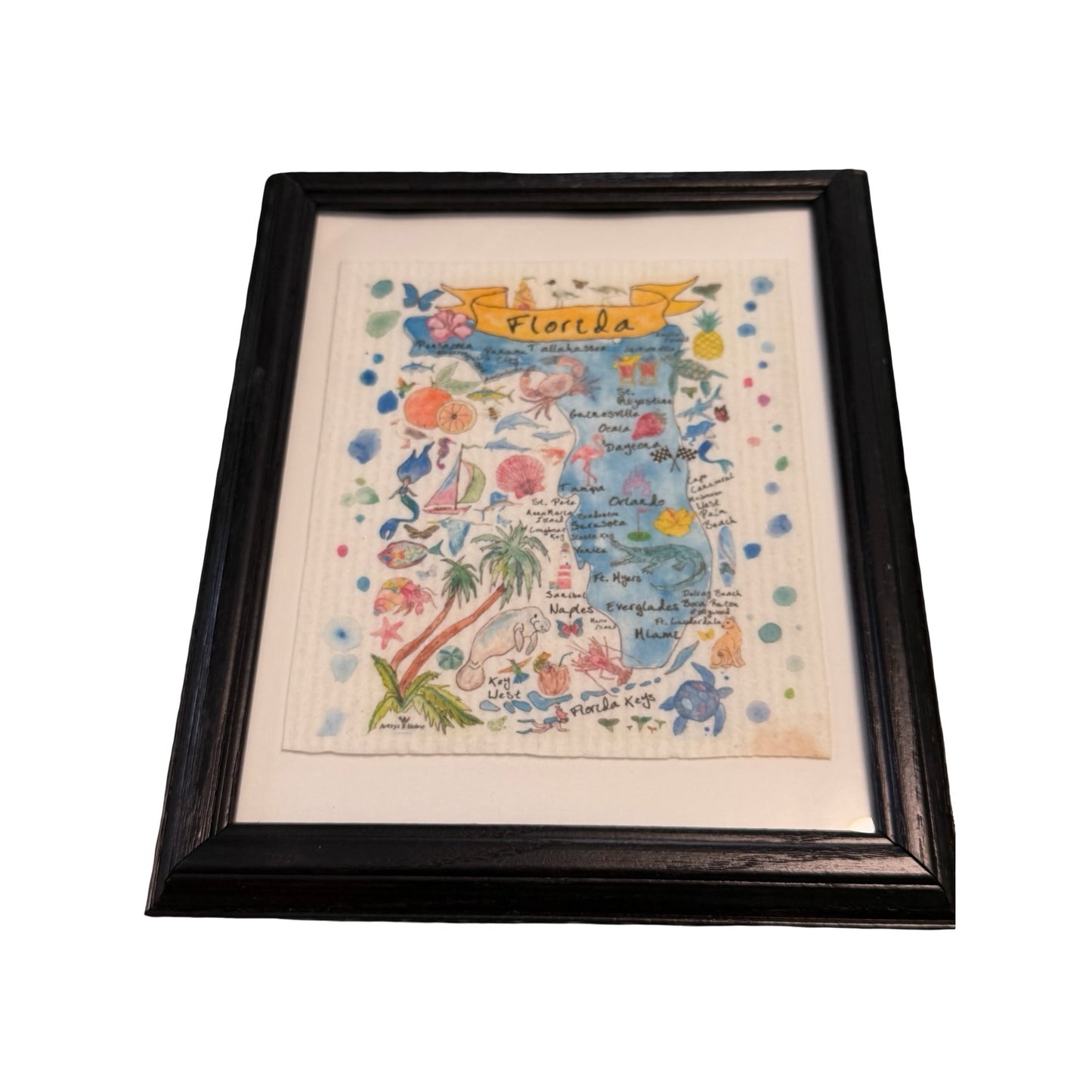 Avery’s Home Florida Map Framed Textile Art Coastal State Print 10x12