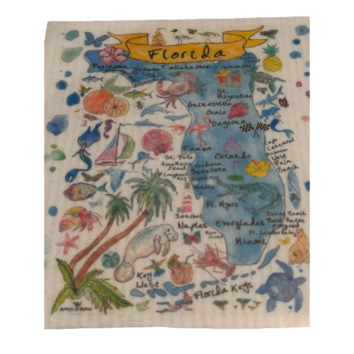 Avery’s Home Florida Map Framed Textile Art Coastal State Print 10x12