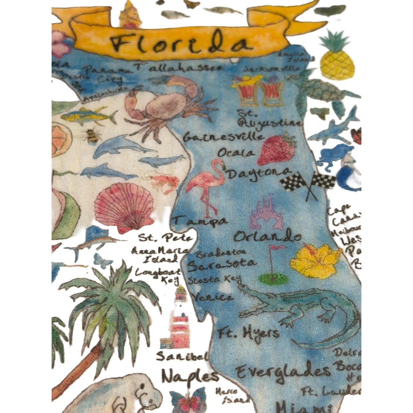 Avery’s Home Florida Map Framed Textile Art Coastal State Print 10x12
