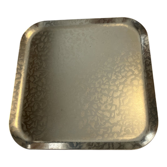 Vintage Kensington Moiré Aluminum Tray | Gold-Tone 10.75" Square | Mid-Century Modern Barware