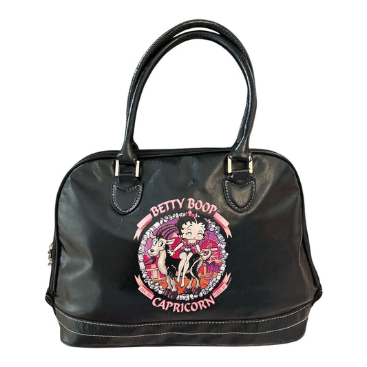 Betty Boop Capricorn Zodiac Black Faux Leather Handbag W/ Double Handles & Zipper Closure 10" X 12" X 4"