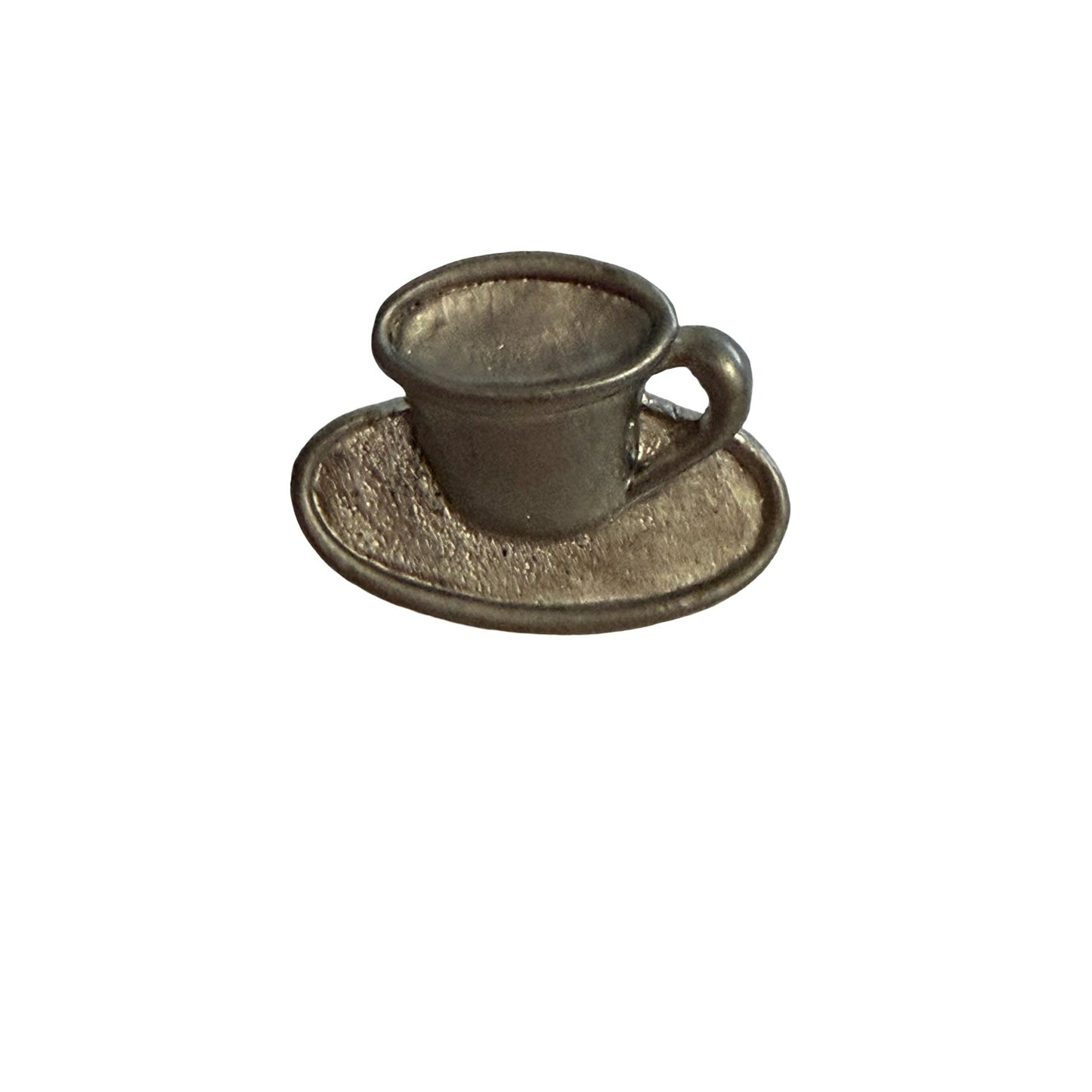 Vintage Miniature Teacup Saucer Lapel Pin Antique Silver Tone Tea Lover Brooch