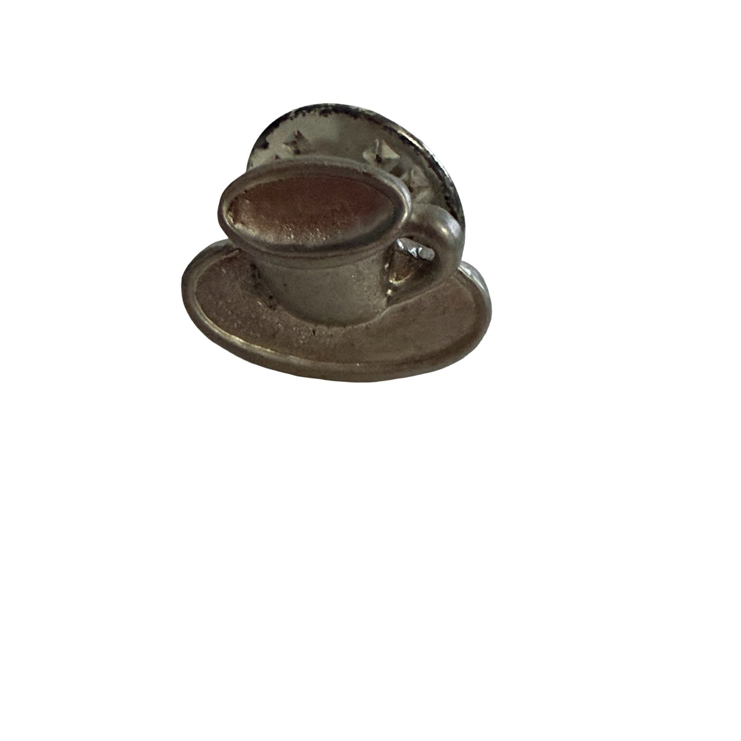 Vintage Miniature Teacup Saucer Lapel Pin Antique Silver Tone Tea Lover Brooch