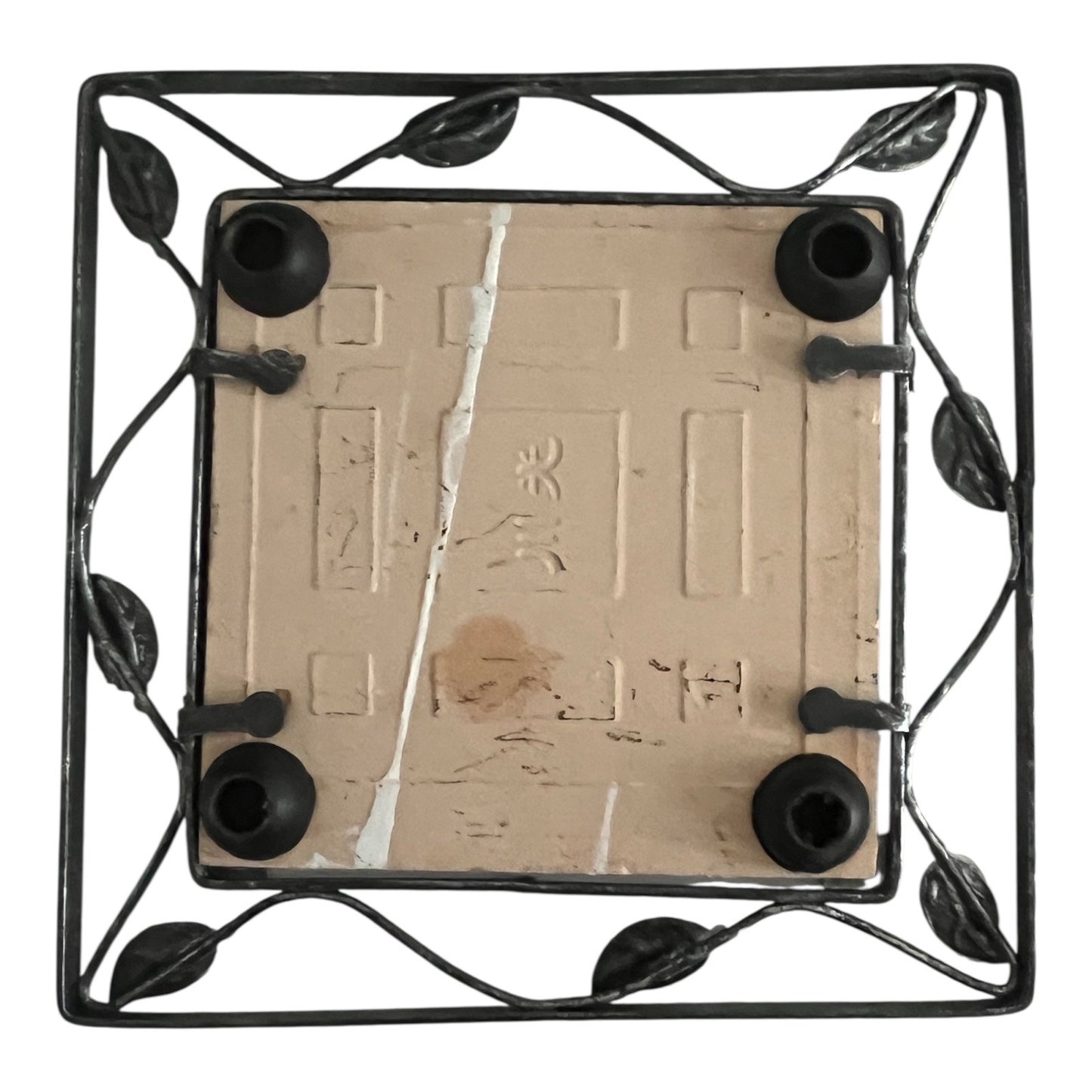 Vintage Ceramic Orange Tile Trivet with Metal Frame – 6 Inch – Made in Japan