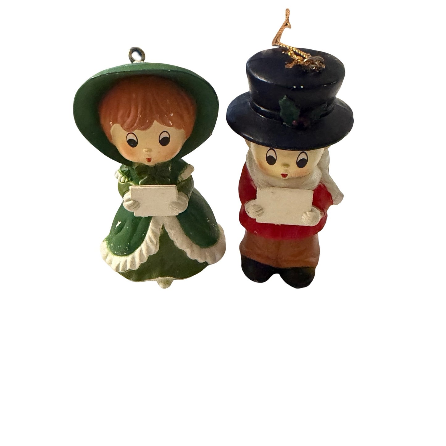 Vintage Christmas Caroler Boy Girl Resin Ornament Figurine Set Made in China