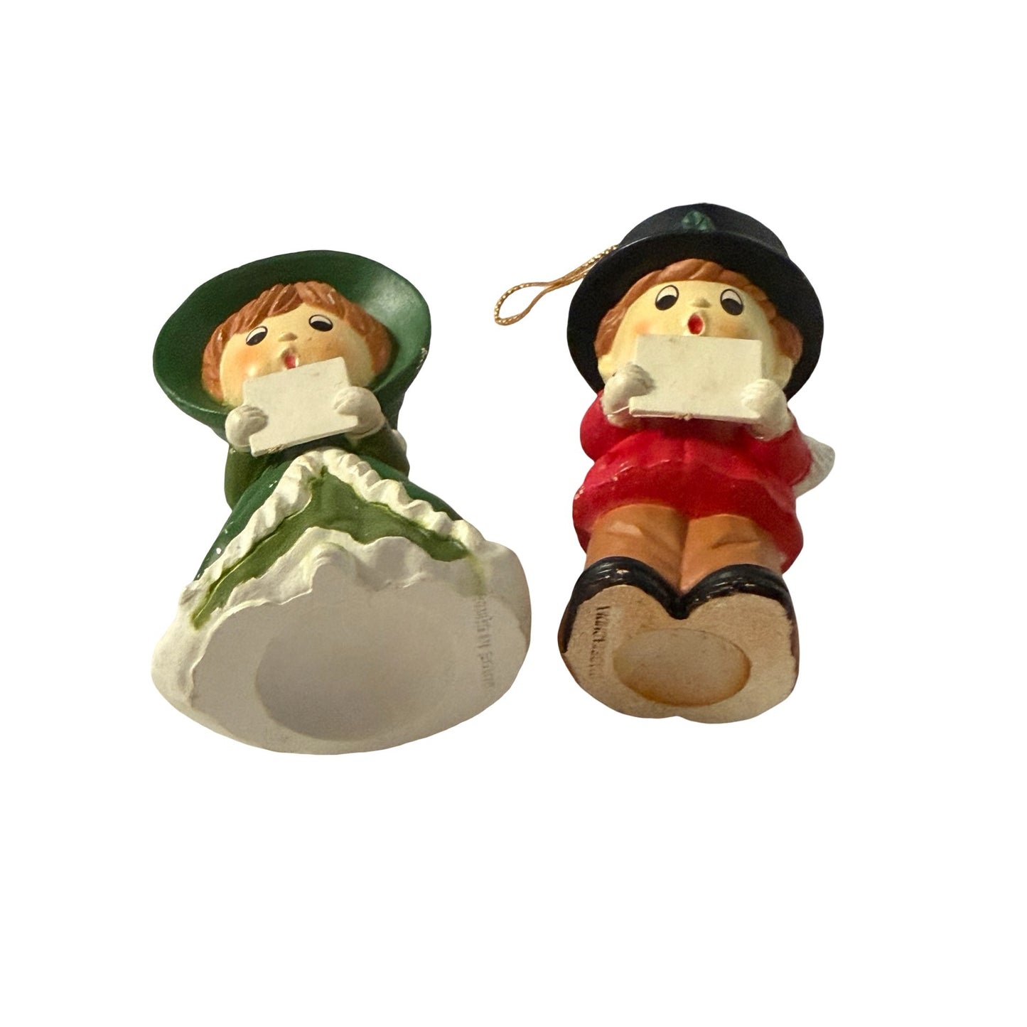 Vintage Christmas Caroler Boy Girl Resin Ornament Figurine Set Made in China