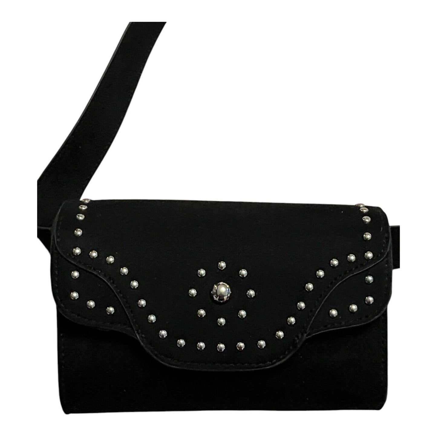Torrid Black Studded Faux Suede Waist Belt Bag – 7 x 5 Inches – Adjustable Buckle, Magnetic Closure