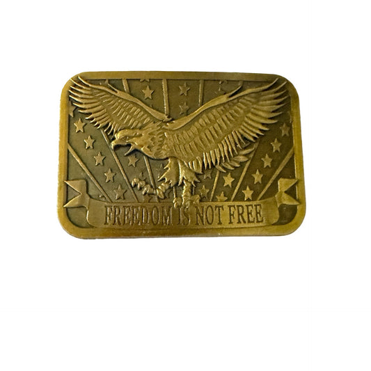 Vintage Freedom Is Not Free Eagle Patriotic Belt Buckle Solid Brass Tone 1984