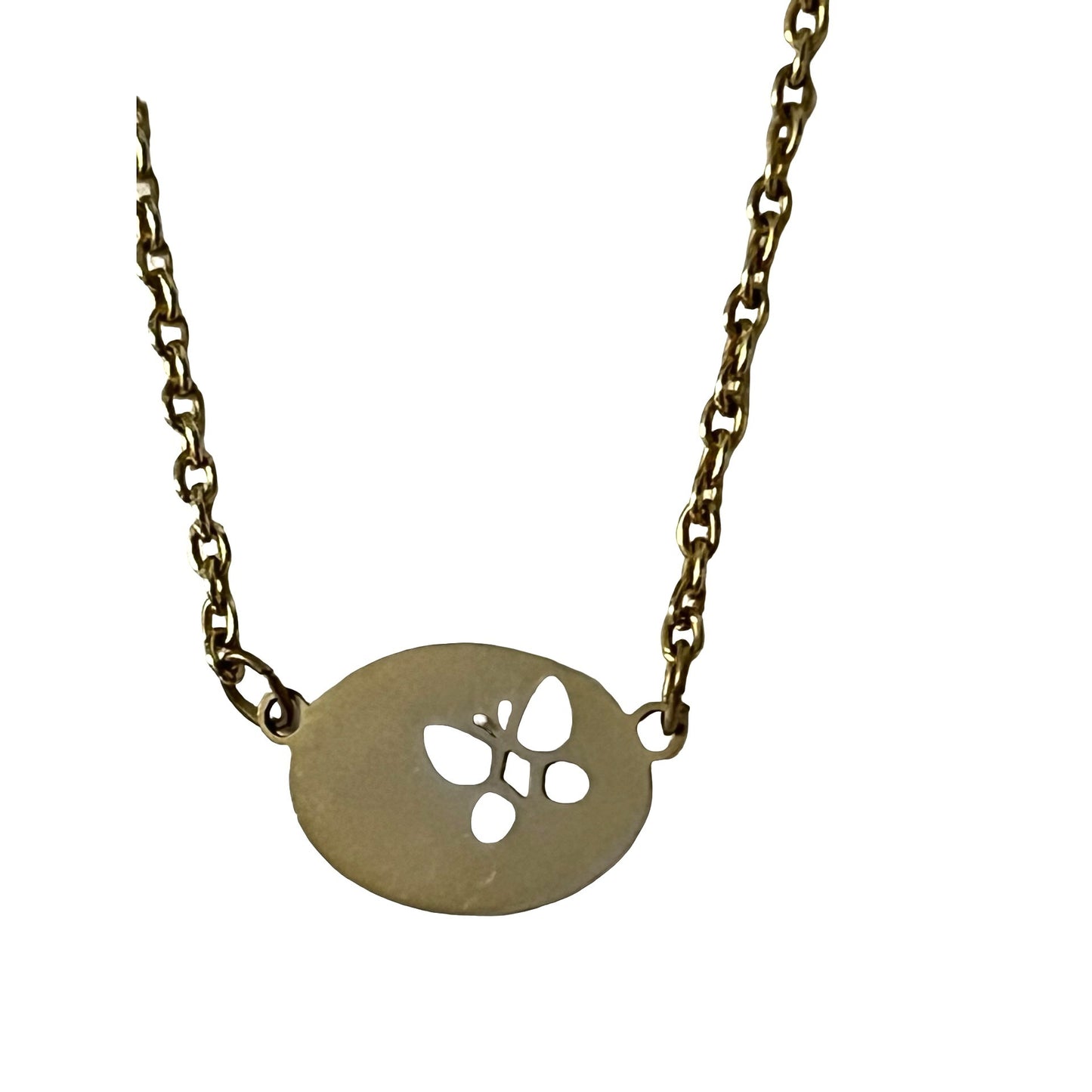 Minimalist Gold Tone Butterfly Cutout Necklace Dainty Oval Pendant 13 Inch