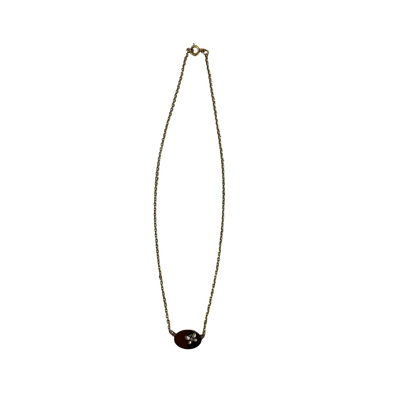 Minimalist Gold Tone Butterfly Cutout Necklace Dainty Oval Pendant 13 Inch