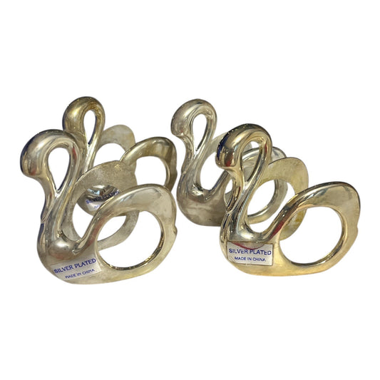 1992 International Silver Company Swan Napkin Rings, Set of 4, Silver-Plated, Original Box