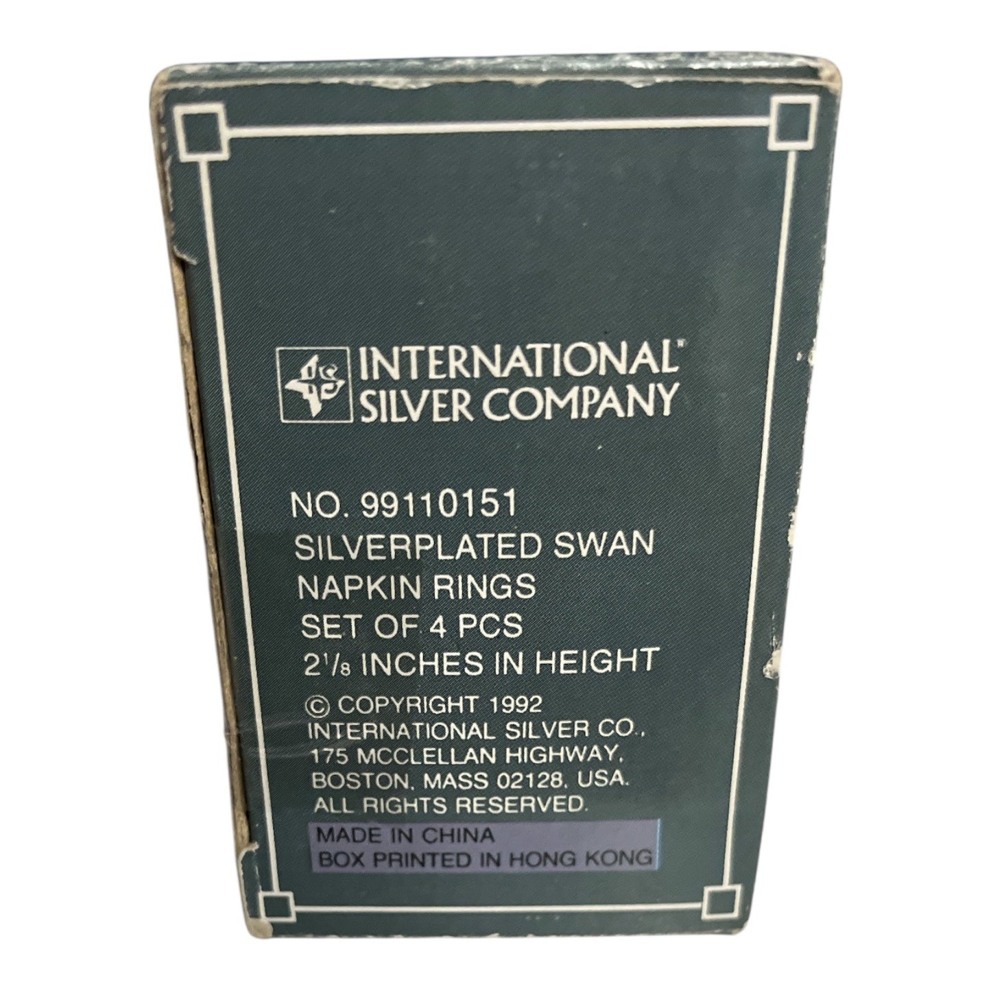 1992 International Silver Company Swan Napkin Rings, Set of 4, Silver-Plated, Original Box