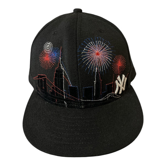New Era 59FIFTY New York Yankees Wool Fitted Hat 7 1/2 Fireworks NYC Skyline Embroidered Black