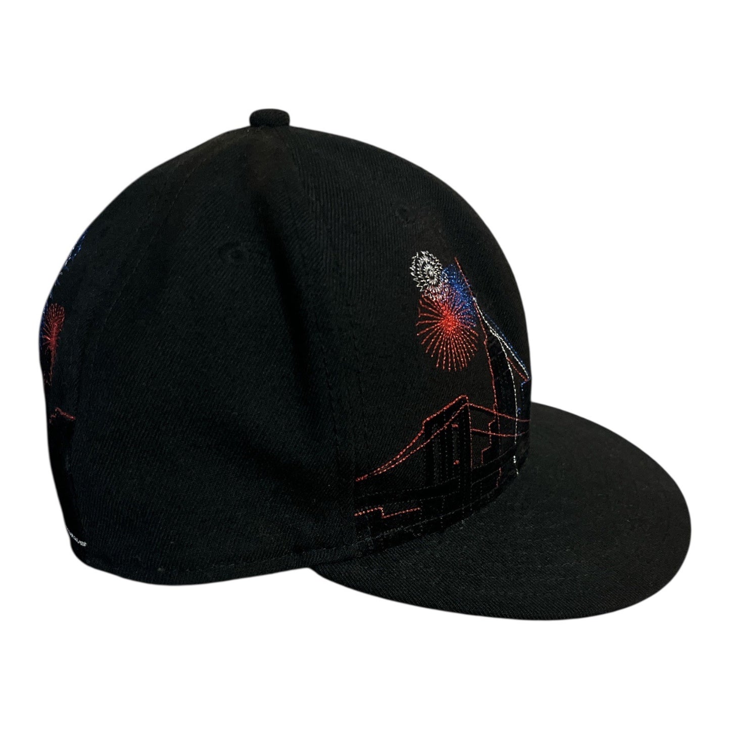 New Era 59FIFTY New York Yankees Wool Fitted Hat 7 1/2 Fireworks NYC Skyline Embroidered Black