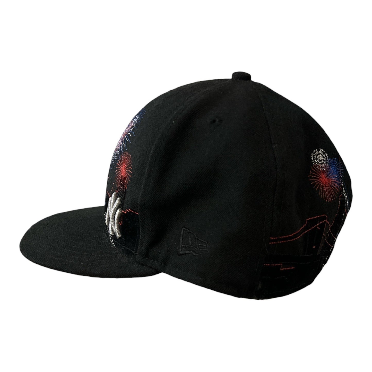 New Era 59FIFTY New York Yankees Wool Fitted Hat 7 1/2 Fireworks NYC Skyline Embroidered Black