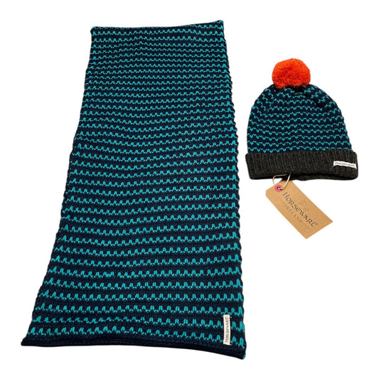 Horseware Ireland Bobble Hat & Snood Set Navy Teal Knit One Size NWT