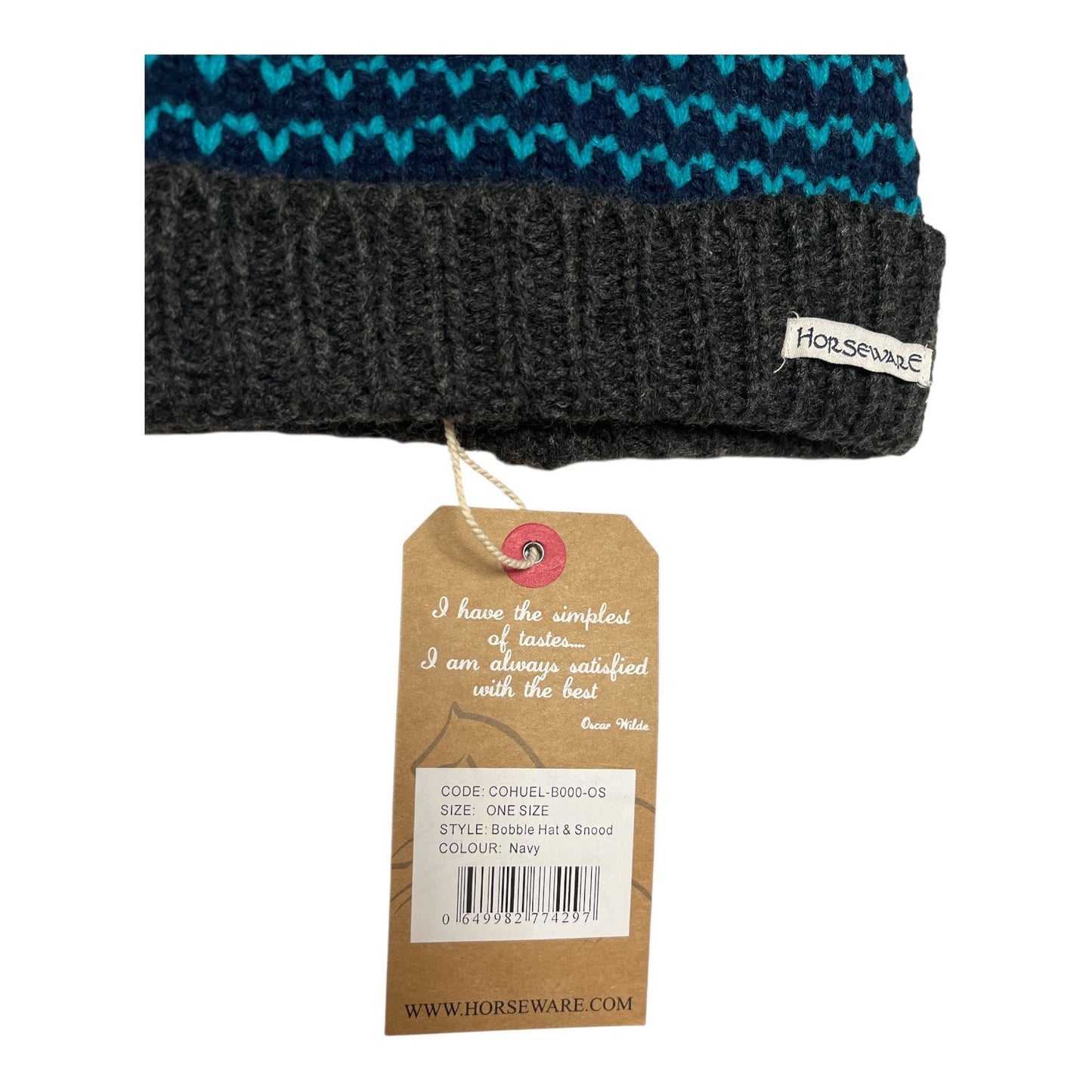 Horseware Ireland Bobble Hat & Snood Set Navy Teal Knit One Size NWT