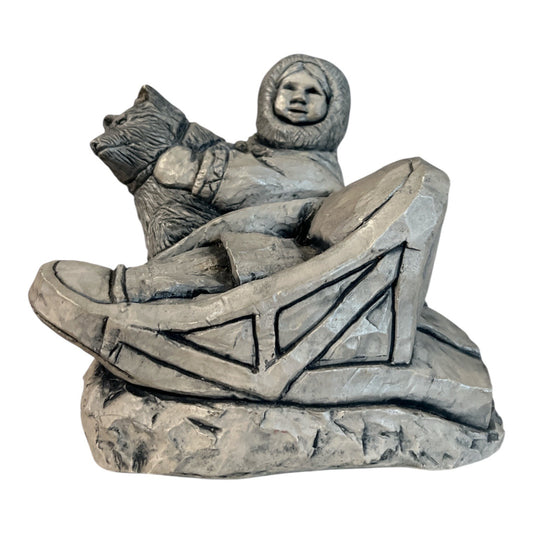 Vintage Glacial Ice Age Sculptures ACE Alaska Child Dog Sled Figurine 5 Inch