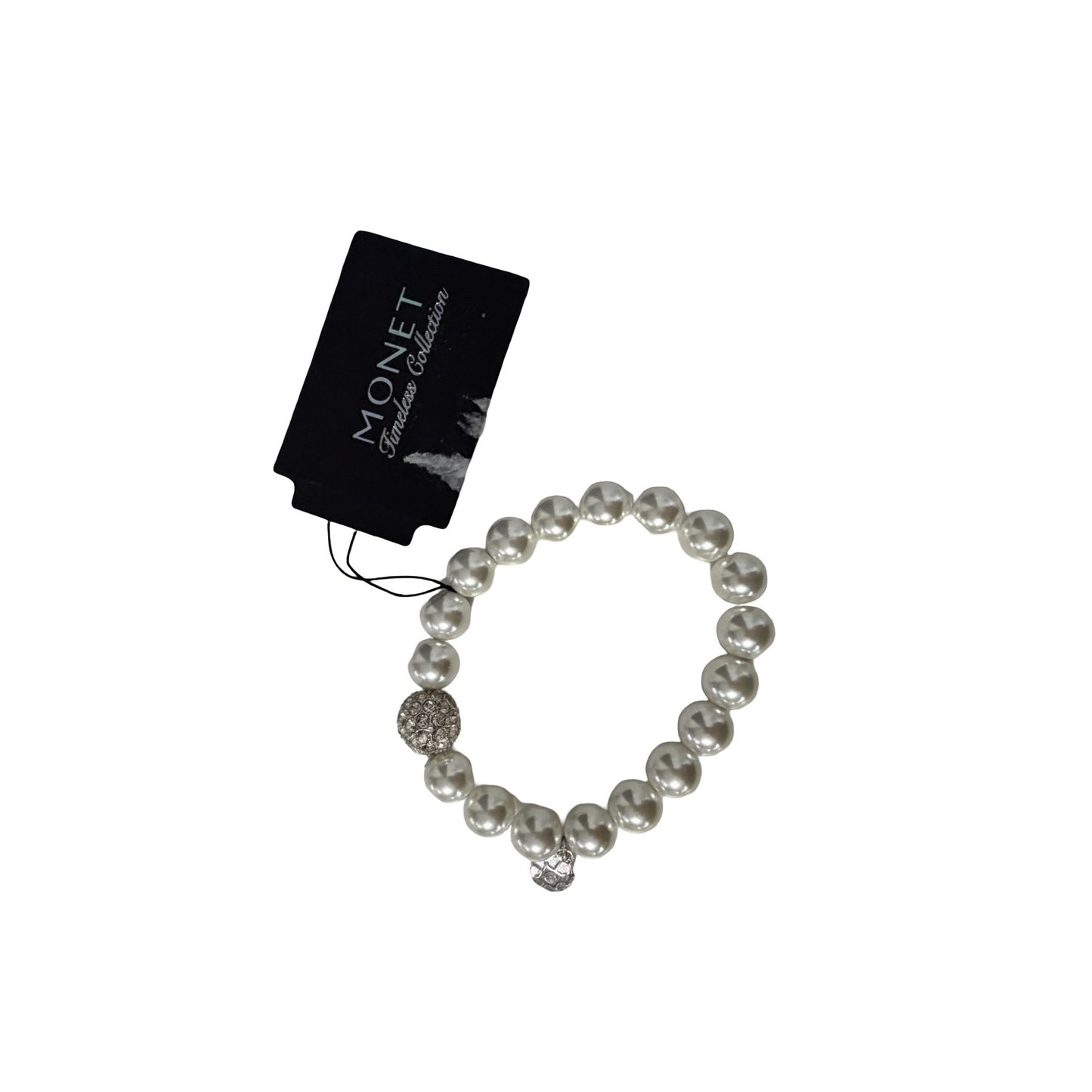 Monet Express Collection Faux Pearl Rhinestone Stretch Bracelet New With Tags