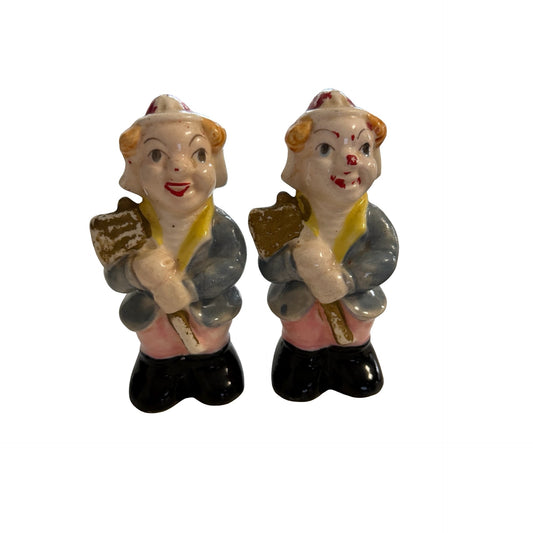 Vintage Japan Firefighter Figurines Pair Ceramic Occupation Figures 4 Inch Mid Century Decor
