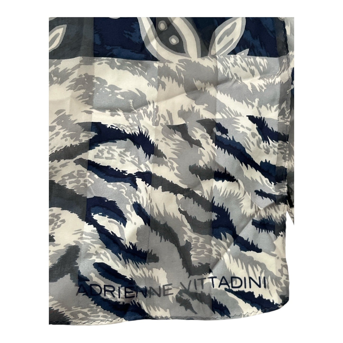 Adrienne Vittadini Sheer Silk Scarf Gray Navy Floral Abstract Print Vintage