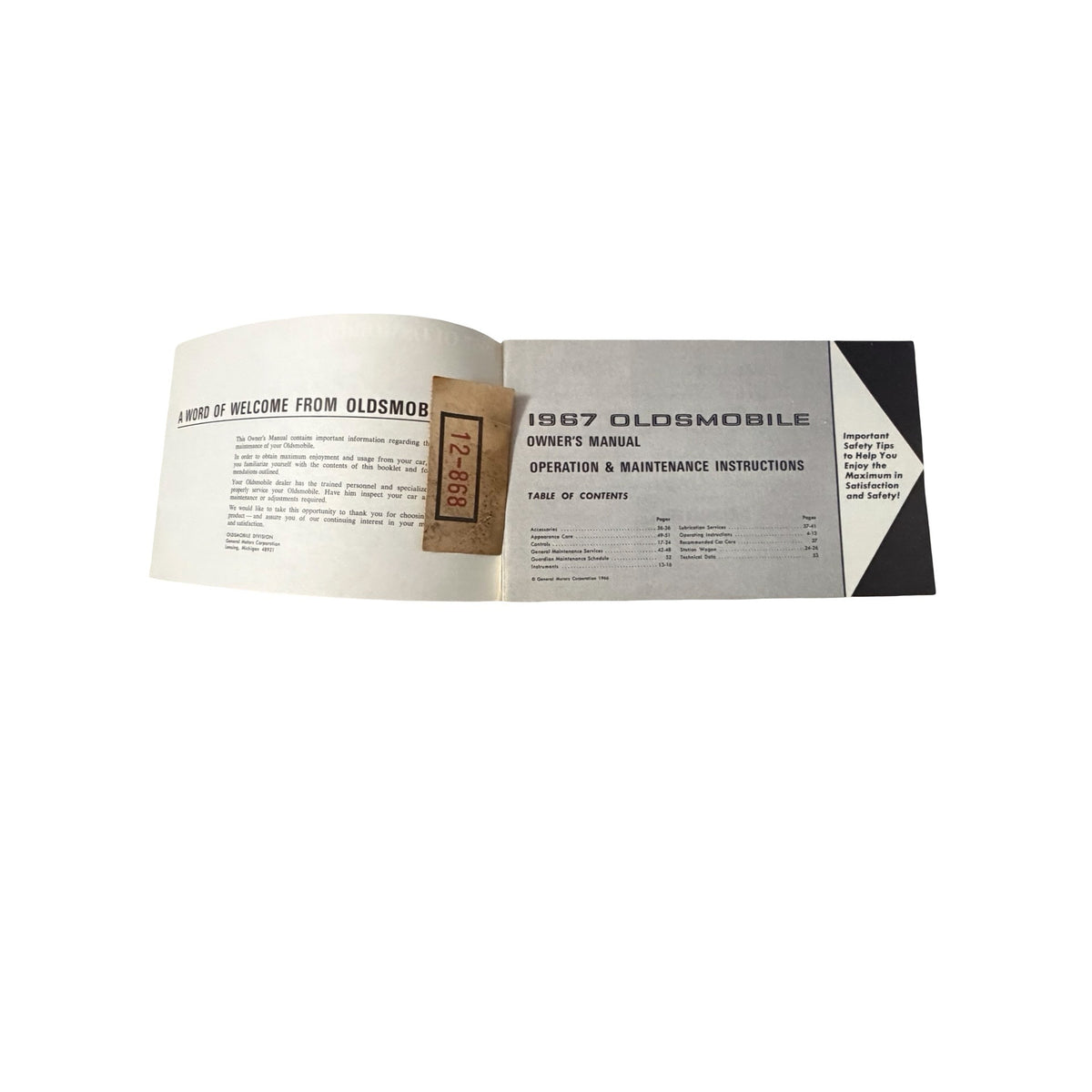 1967 Oldsmobile Original Owners Manual Cutlass 442 F85 GM 396514