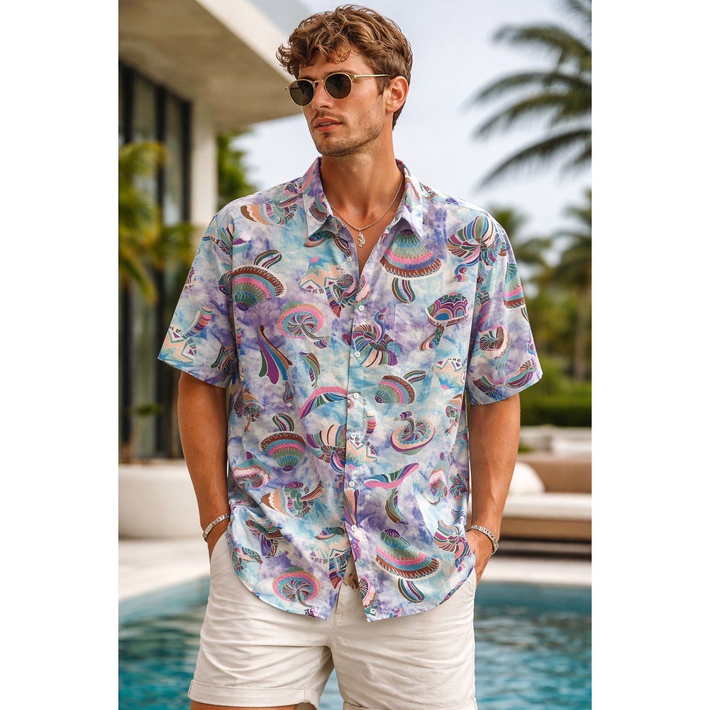 Fresh Princes of Bel-Air Mushroom Print Button-Up Shirt XL Colorful Y2K Style