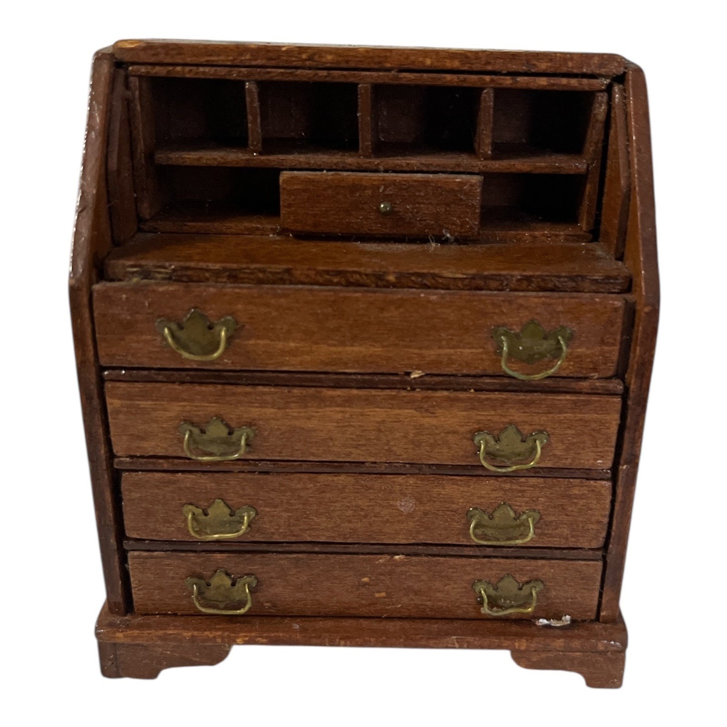Vintage 1:12 Scale Miniature Wooden Secretary Desk Dollhouse Furniture No Roll Top