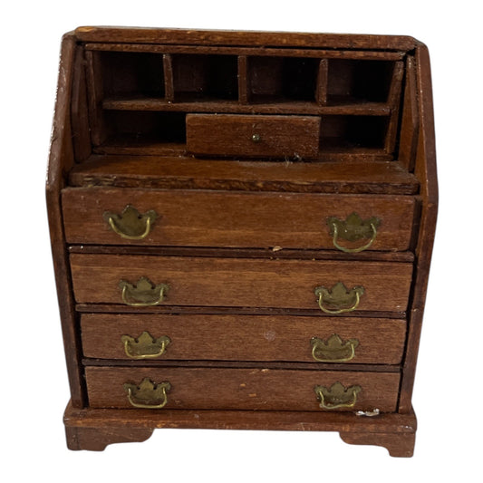 Vintage 1:12 Scale Miniature Wooden Secretary Desk Dollhouse Furniture No Roll Top