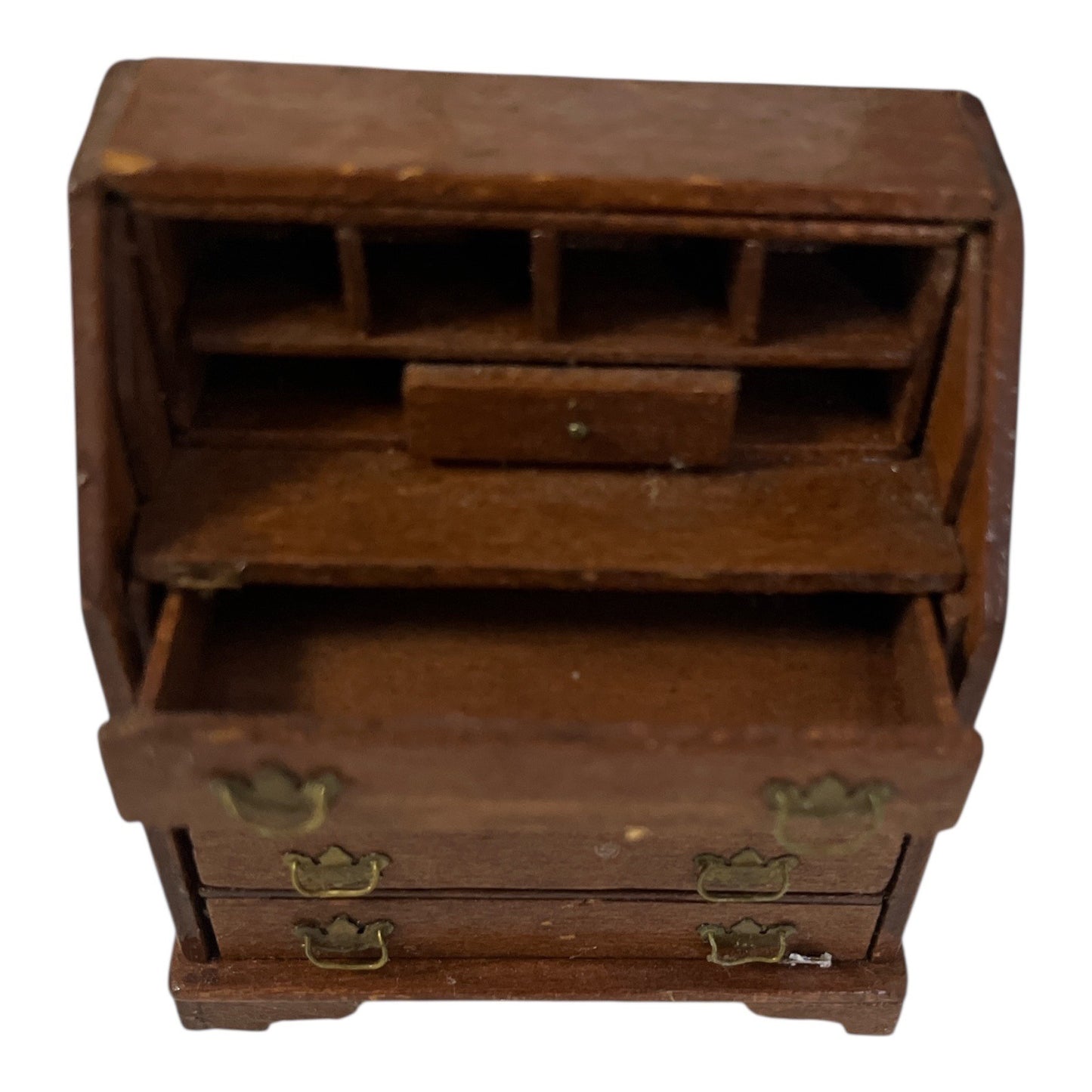 Vintage 1:12 Scale Miniature Wooden Secretary Desk Dollhouse Furniture No Roll Top