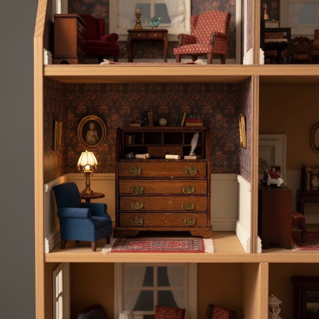 Vintage 1:12 Scale Miniature Wooden Secretary Desk Dollhouse Furniture No Roll Top