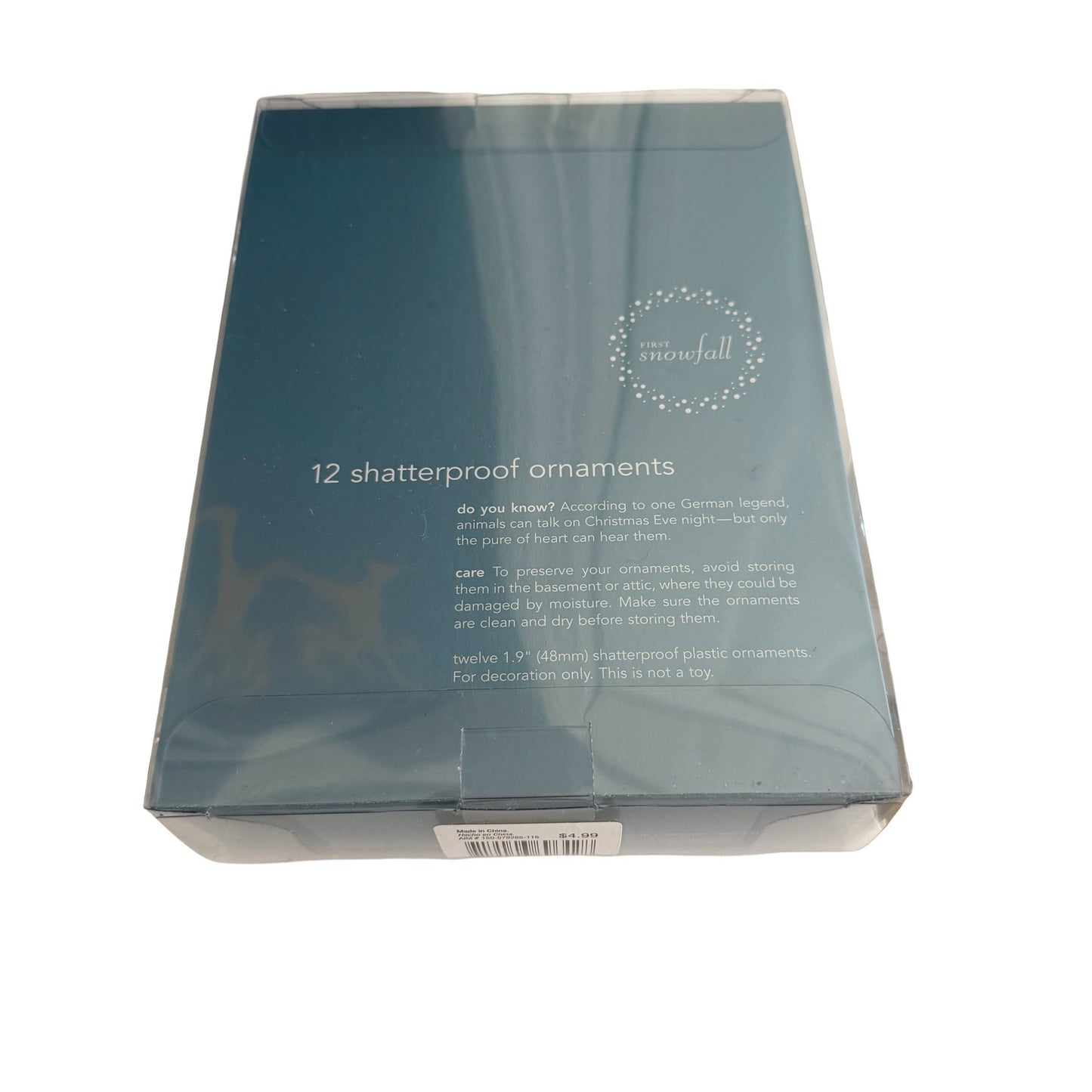 Martha Stewart Everyday First Snowfall 12 Shatterproof Christmas Ornaments Blue Silver White 48mm NIB
