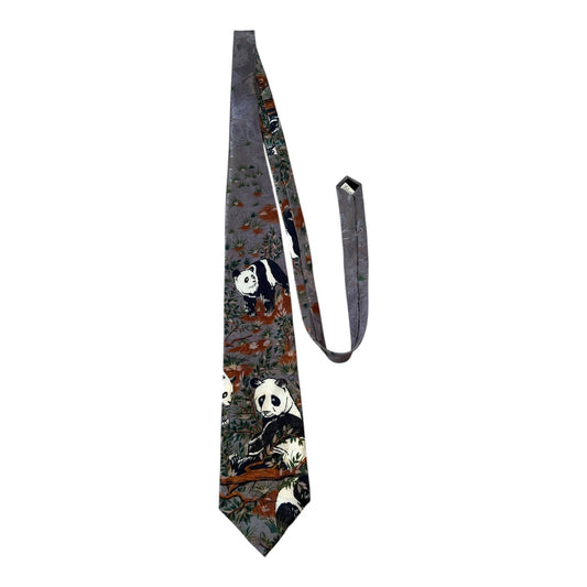 Vintage Panda Print Necktie Lost Kingdom Wildlife Theme Wide Tie
