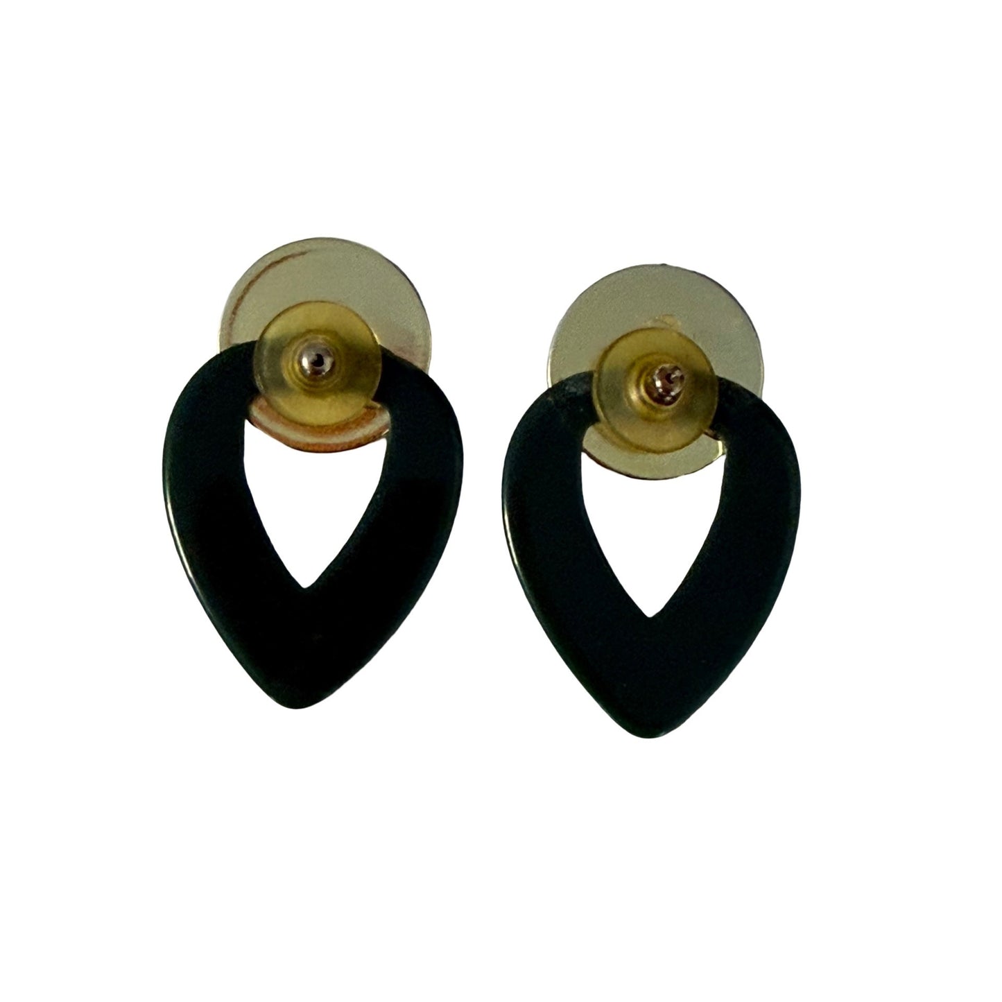 Vintage Forest Green Drop Earrings Gold Tone Round Cabochon Modernist Dangle