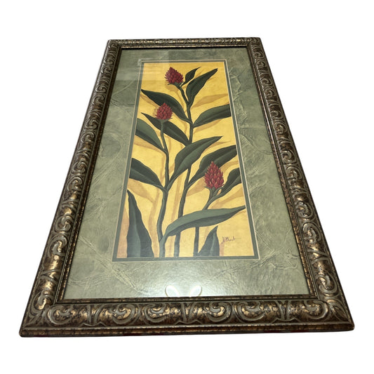 Paul Brent “Red Ginger” Framed Art Print – 12x24 Tropical Botanic USA