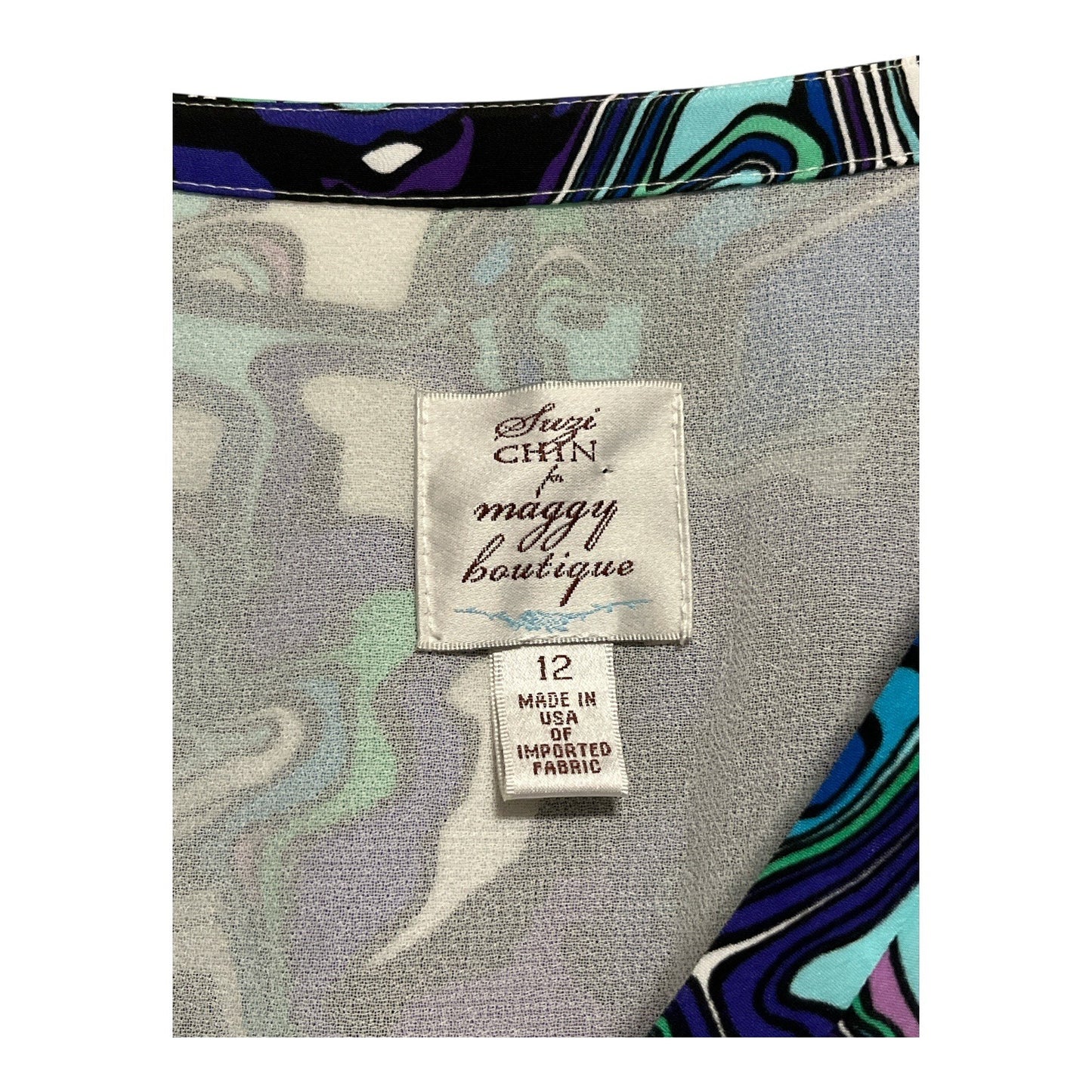 VTG Suzi Chin for Maggy Boutique Abstract Faux-Wrap Dress Size 12 USA Made