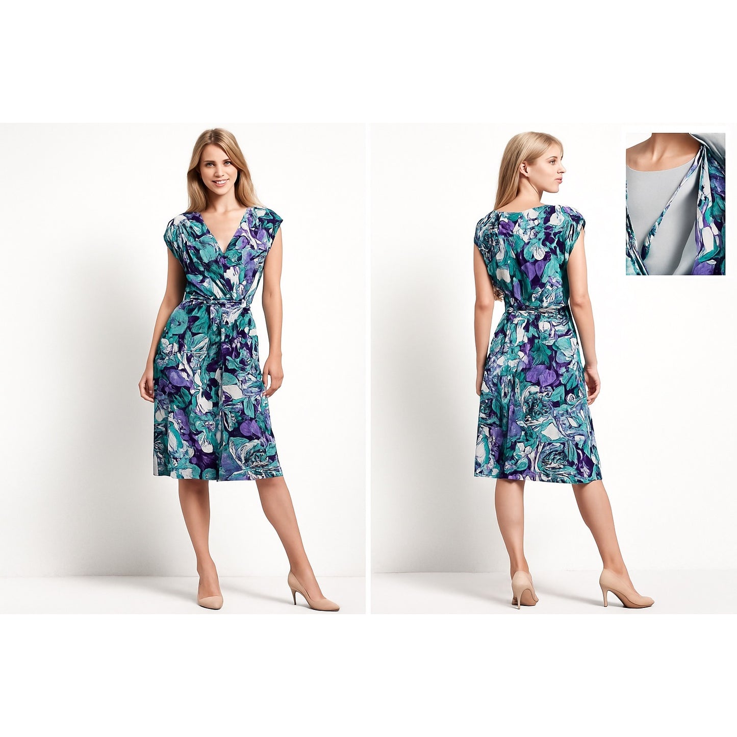 VTG Suzi Chin for Maggy Boutique Abstract Faux-Wrap Dress Size 12 USA Made