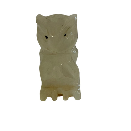 Vintage Carved Polished Stone Owl Figurine 2" White Onyx Calcite Miniature