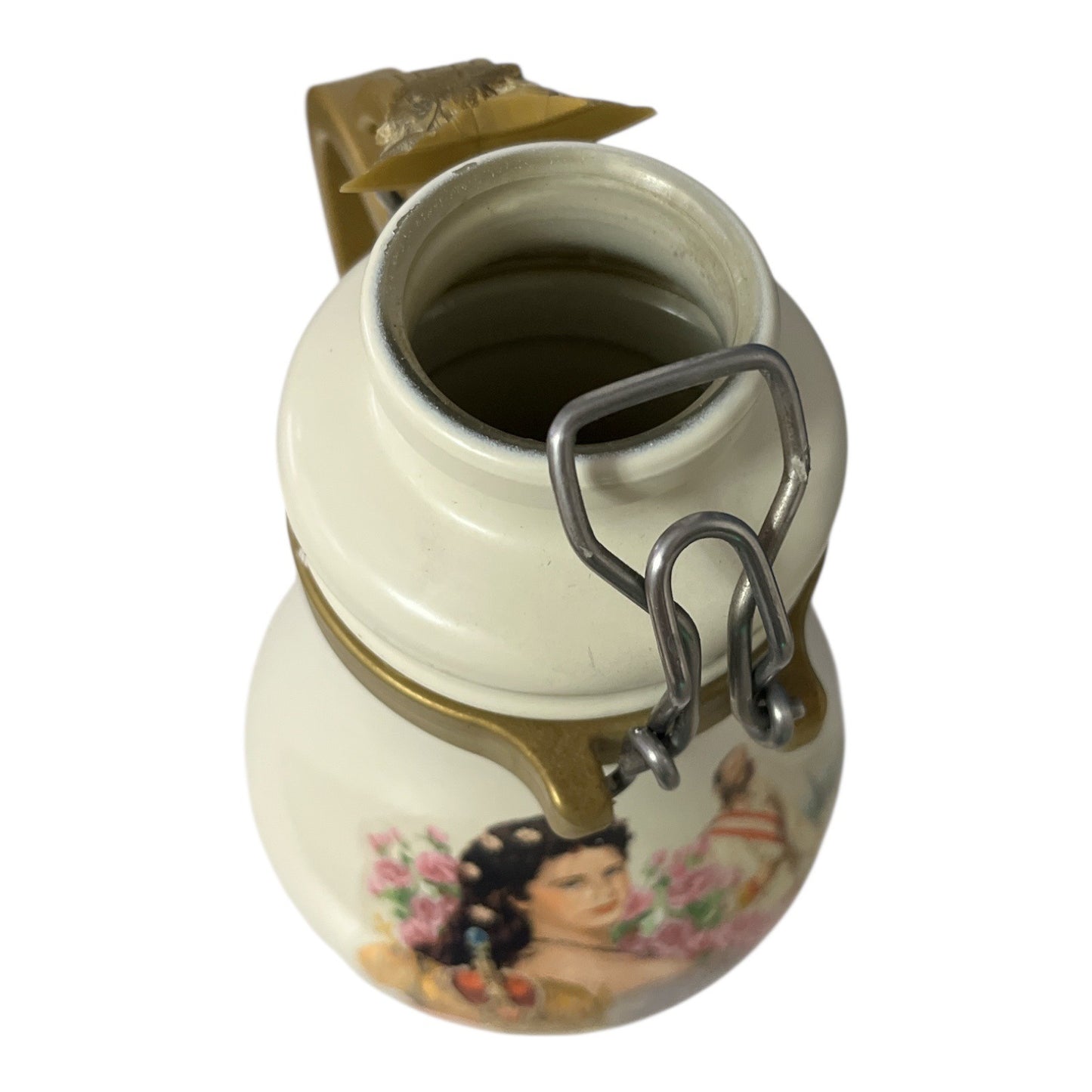 Vintage Sisi Empress Elisabeth Austria Ceramic Swing-Top Bottle Stein 9” Lid Broken