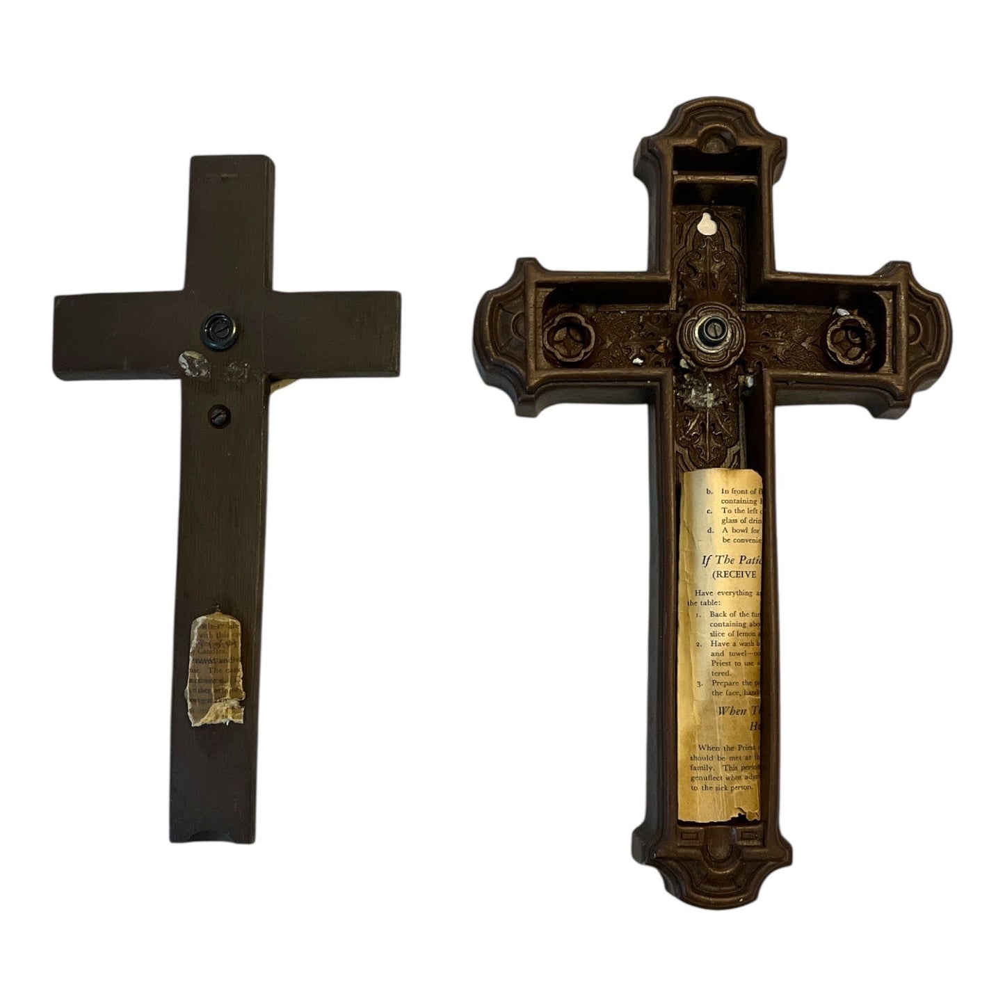 1950s Vintage Catholic Last Rites Crucifix Wall Set – Hidden Compartment Sick Call INRI Cross – Heavy Religious Decor