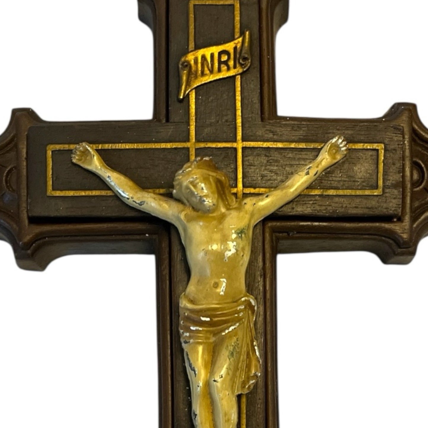 1950s Vintage Catholic Last Rites Crucifix Wall Set – Hidden Compartment Sick Call INRI Cross – Heavy Religious Decor