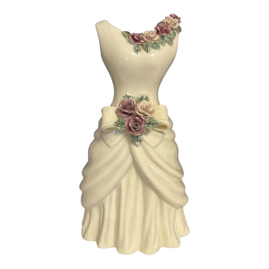 A Special Place Ceramic Dress Vase – Ivory with Pink & Cream Roses – 2001
