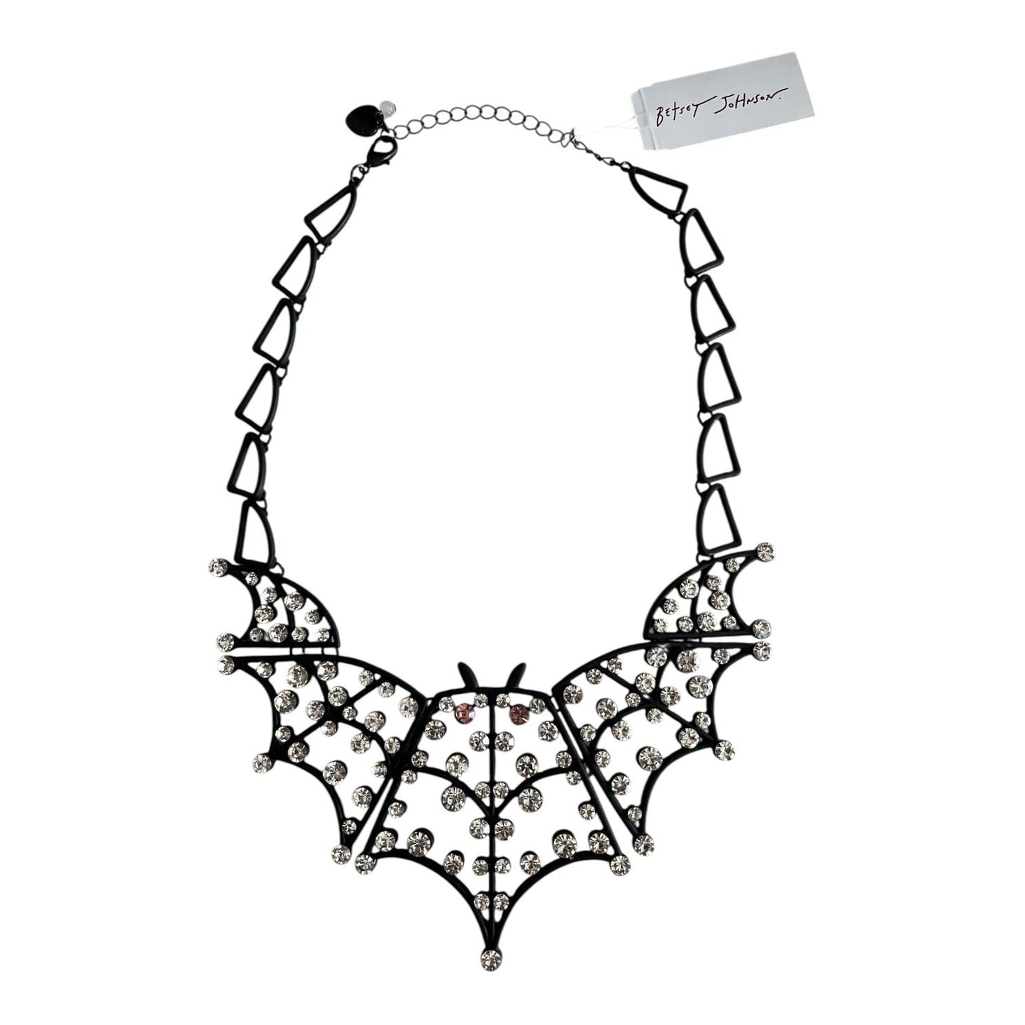 Betsey Johnson Rhinestone Bat Statement Necklace Black Gothic Halloween